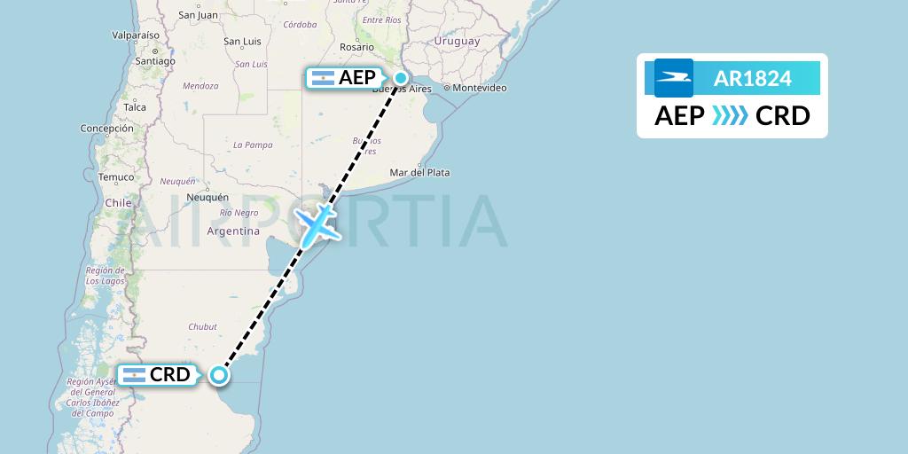 AR1824 Aerolineas Argentinas Flight Map: Buenos Aires to Comodoro Rivadavia