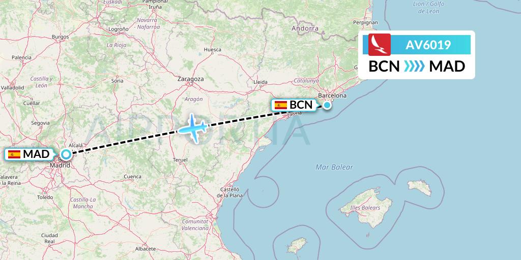 AV6019 Avianca Flight Map: Barcelona to Madrid