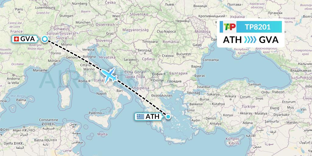 TP8201 TAP Portugal Flight Map: Athens to Geneva