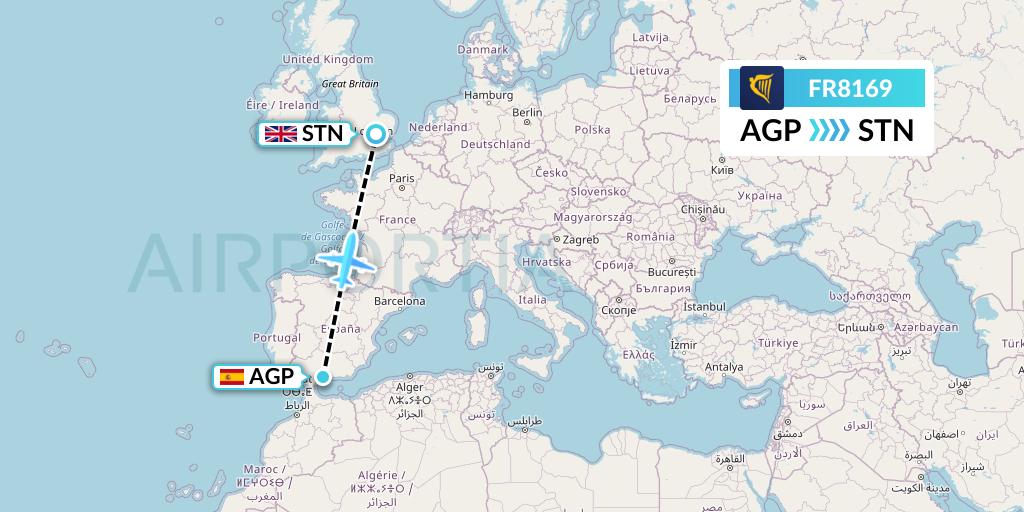FR8169 Ryanair Flight Map: Malaga to London