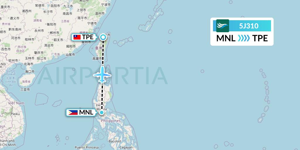 5J310 CEBU Pacific Air Flight Map: Manila to Taipei