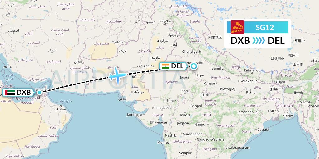 SG12 SpiceJet Flight Map: Dubai to Delhi