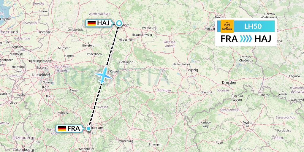 LH50 Lufthansa Flight Map: Frankfurt to Hannover