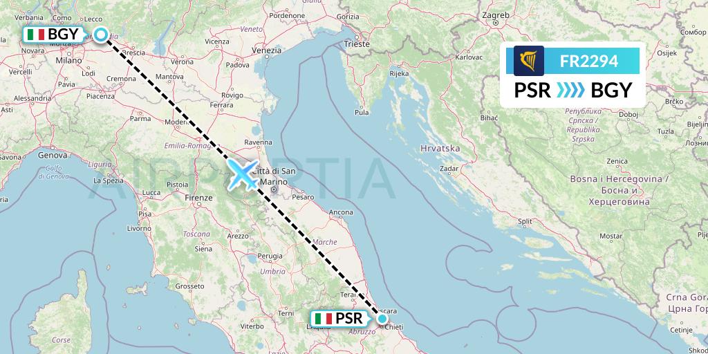 FR2294 Ryanair Flight Map: Pescara to Milan