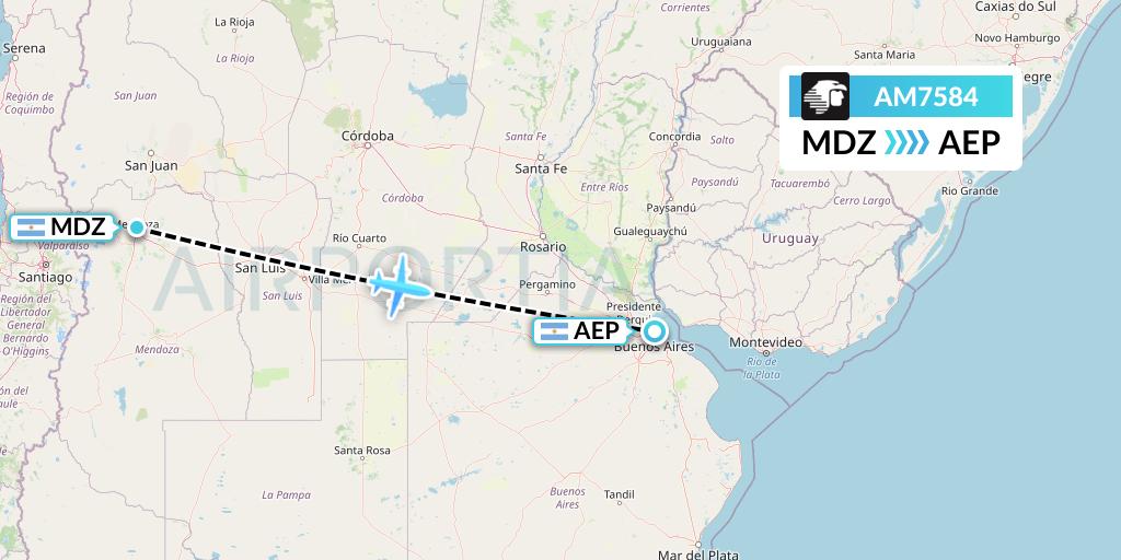 AM7584 Aeromexico Flight Map: Mendoza to Buenos Aires