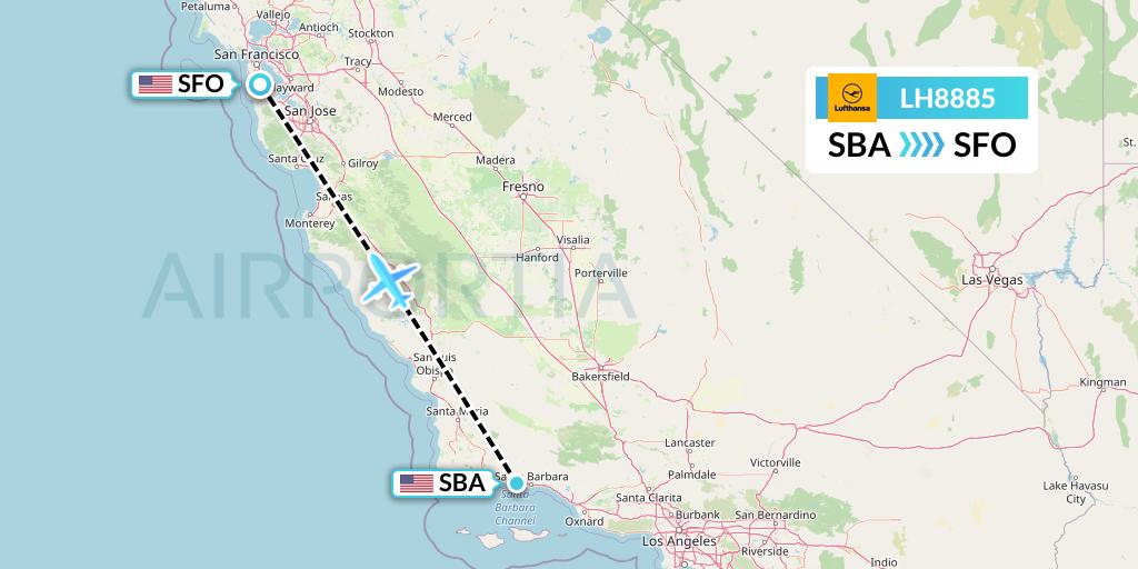 LH8885 Lufthansa Flight Map: Santa Barbara to San Francisco