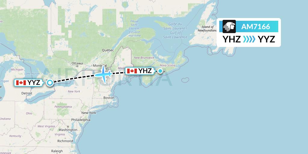 AM7166 Aeromexico Flight Map: Halifax to Toronto