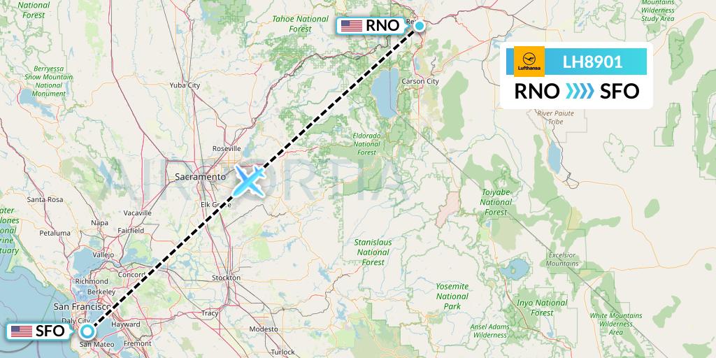 LH8901 Lufthansa Flight Map: Reno to San Francisco