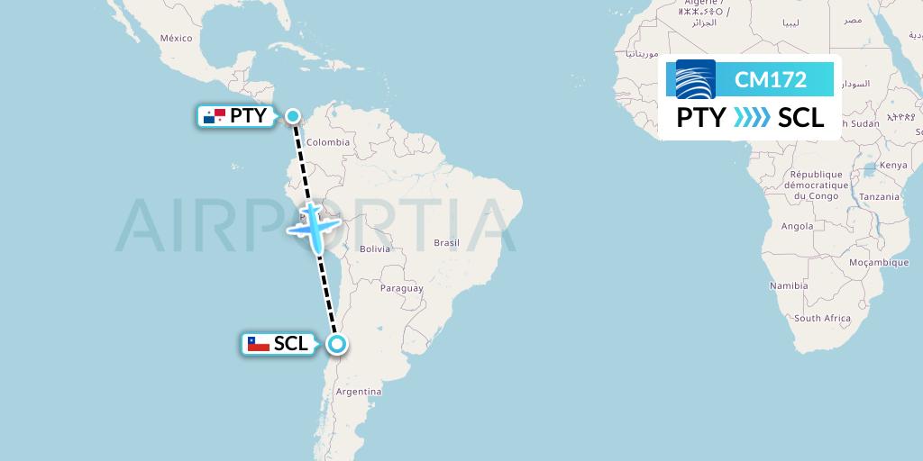 CM172 Copa Airlines Flight Map: Panama City to Santiago