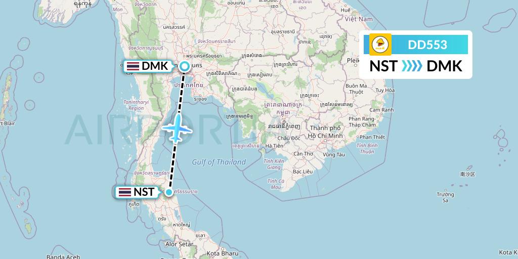 DD553 Nok Air Flight Map: Nakhon Si Thammarat to Bangkok