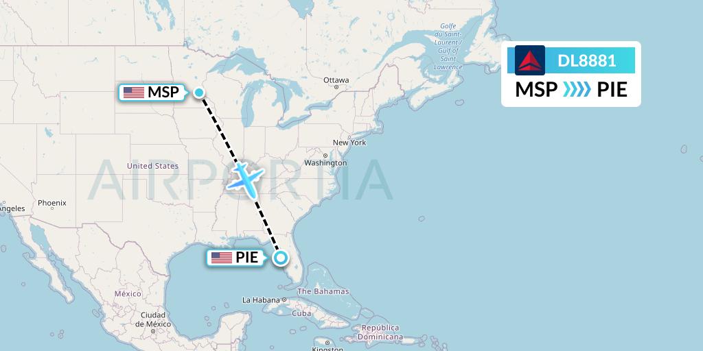 DL8881 Delta Air Lines Flight Map: Minneapolis to St. Petersburg