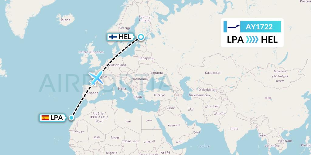 AY1722 Finnair Flight Map: Las Palmas to Helsinki