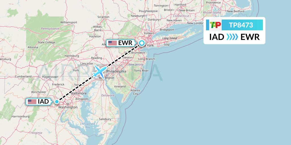 TP8473 TAP Portugal Flight Map: Washington to New York
