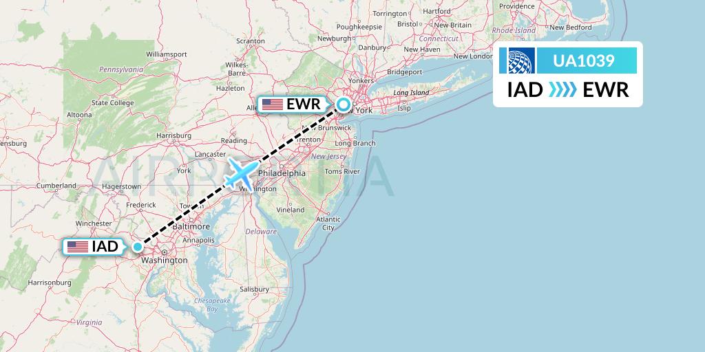 UA1039 United Airlines Flight Map: Washington to New York