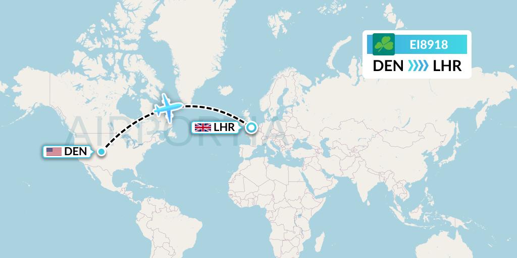 EI8918 Aer Lingus Flight Map: Denver to London