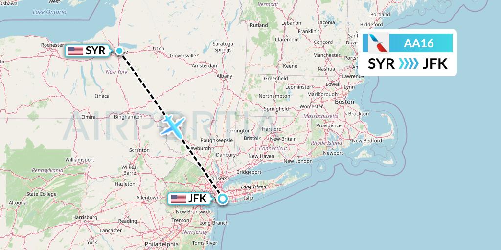 AA16 American Airlines Flight Map: Syracuse to New York