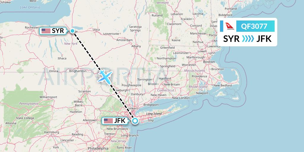 QF3077 Qantas Flight Map: Syracuse to New York