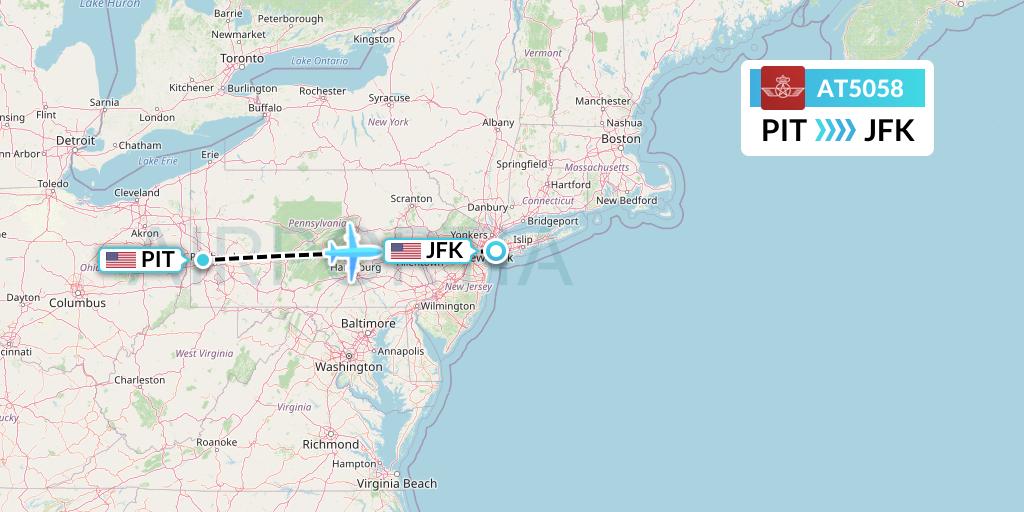 AT5058 Royal Air Maroc Flight Map: Pittsburgh to New York