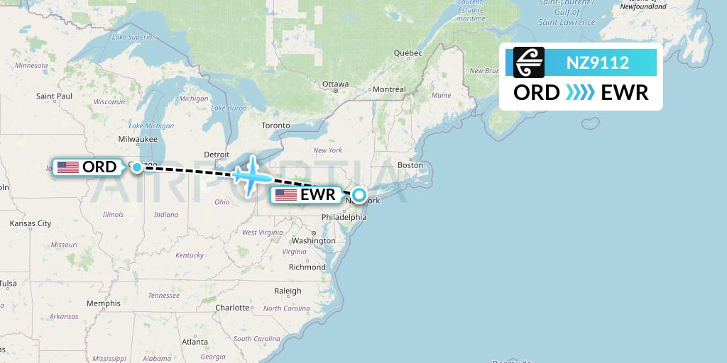 NZ9112 Air New Zealand Flight Map: Chicago to New York