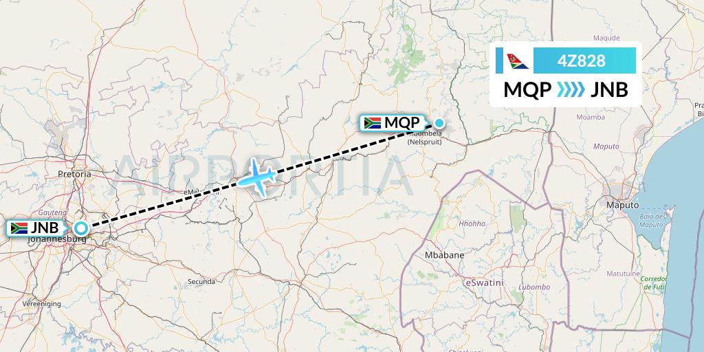 4Z828 Airlink Flight Map: Nelspruit to Johannesburg