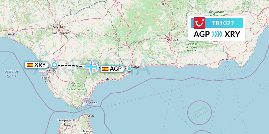 TB1027 TUI fly Belgium Flight Map: Malaga to Jerez