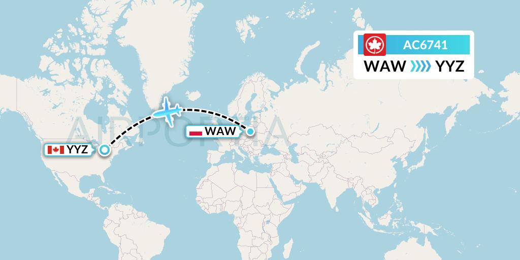 AC6741 Air Canada Flight Map: Warsaw to Toronto
