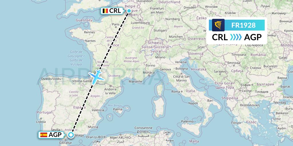 FR1928 Ryanair Flight Map: Brussels to Malaga