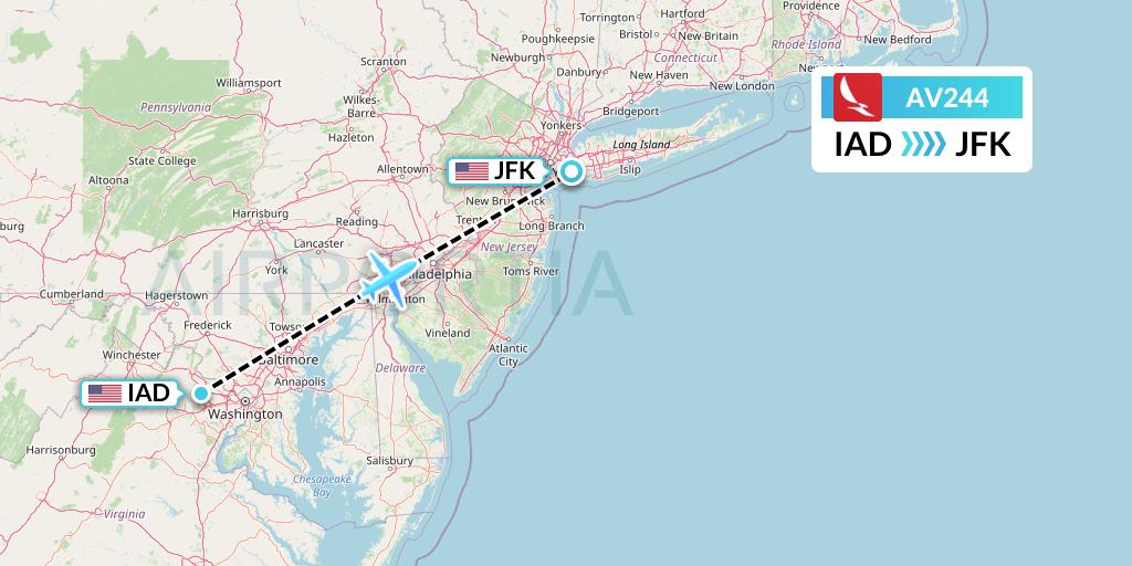 AV244 Avianca Flight Map: Washington to New York