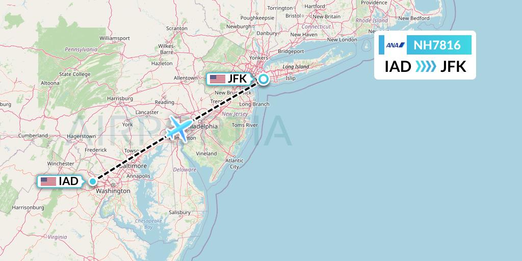 NH7816 All Nippon Airways Flight Map: Washington to New York