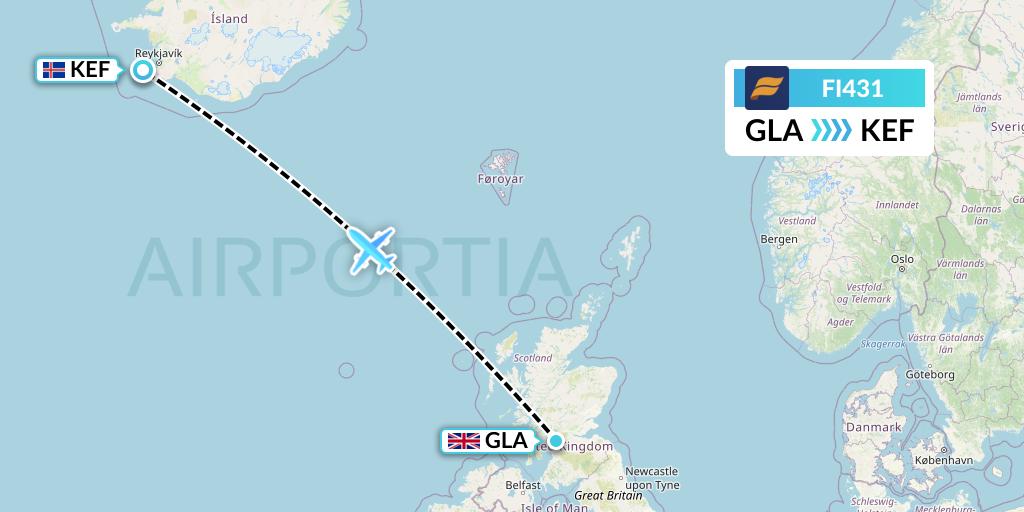 FI431 Icelandair Flight Map: Glasgow to Reykjavik