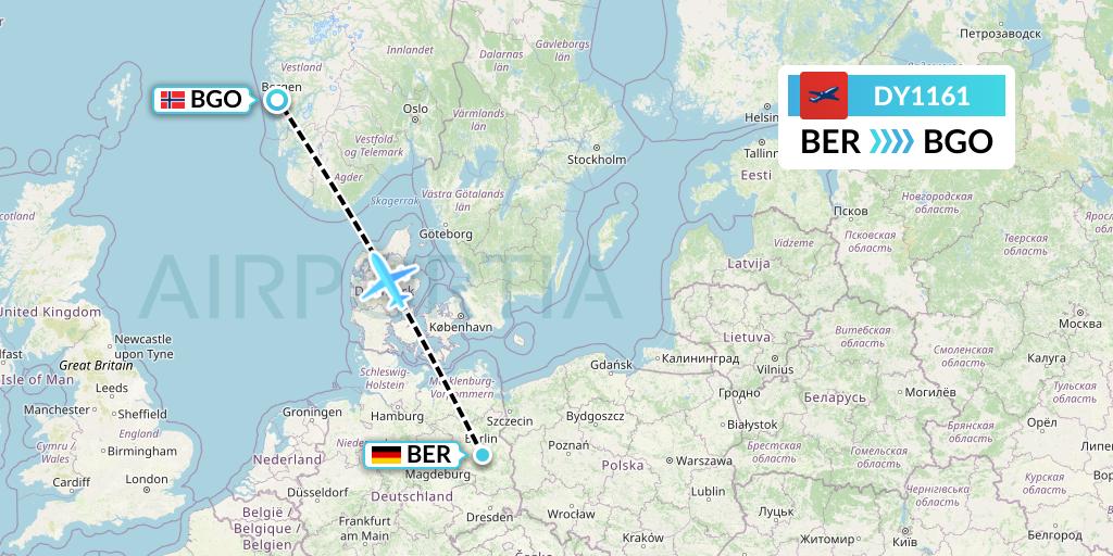 DY1161 Norwegian Flight Map: Berlin to Bergen