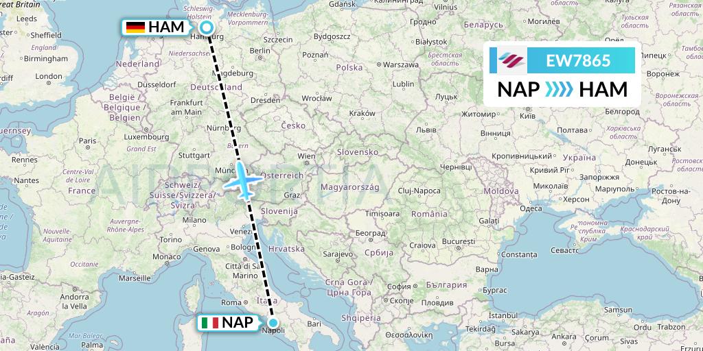EW7865 Eurowings Flight Map: Naples to Hamburg