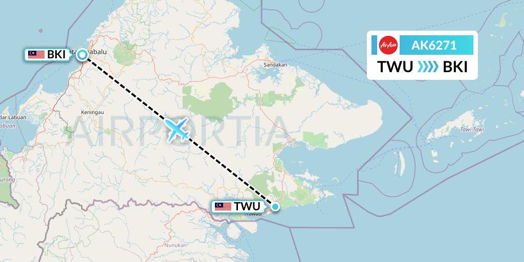 AK6271 AirAsia Flight Map: Tawau to Kota Kinabalu