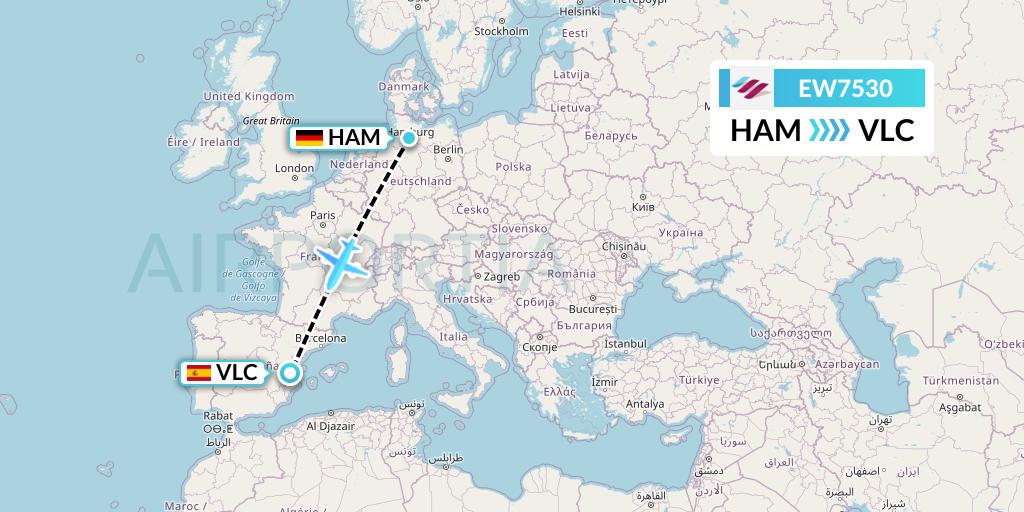 EW7530 Eurowings Flight Map: Hamburg to Valencia