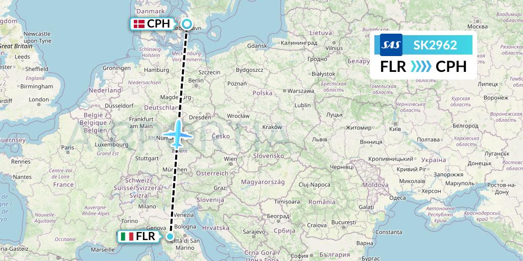 SK2962 SAS Flight Map: Florence to Copenhagen