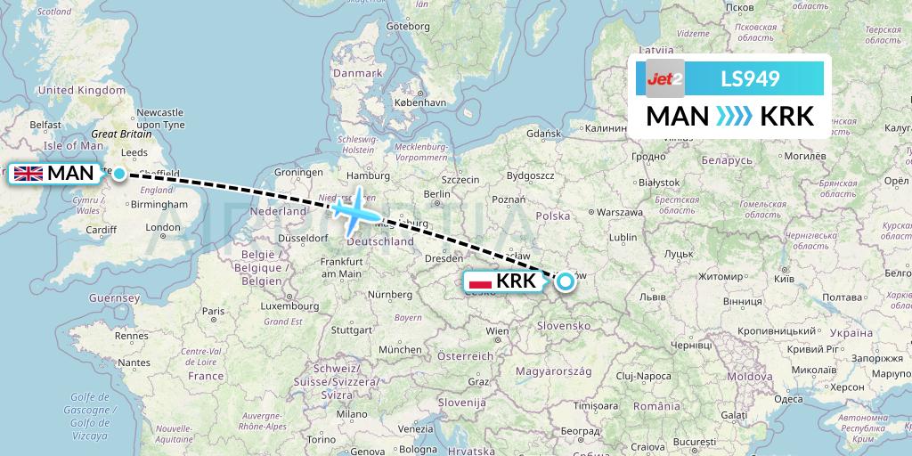 LS949 Jet2 Flight Map: Manchester to Krakow