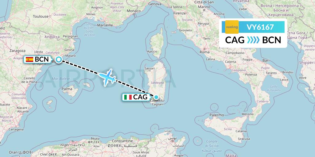 VY6167 Vueling Flight Map: Cagliari to Barcelona