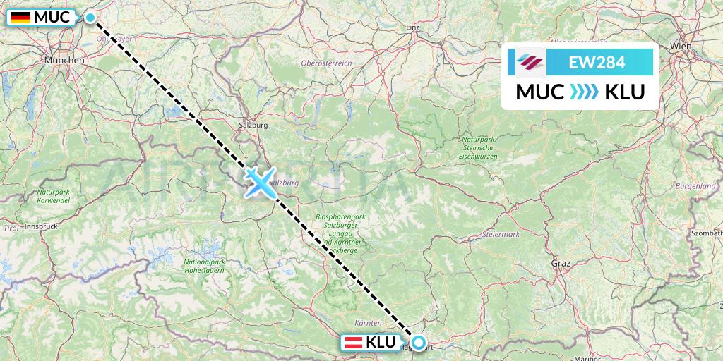 EW284 Eurowings Flight Map: Munich to Klagenfurt