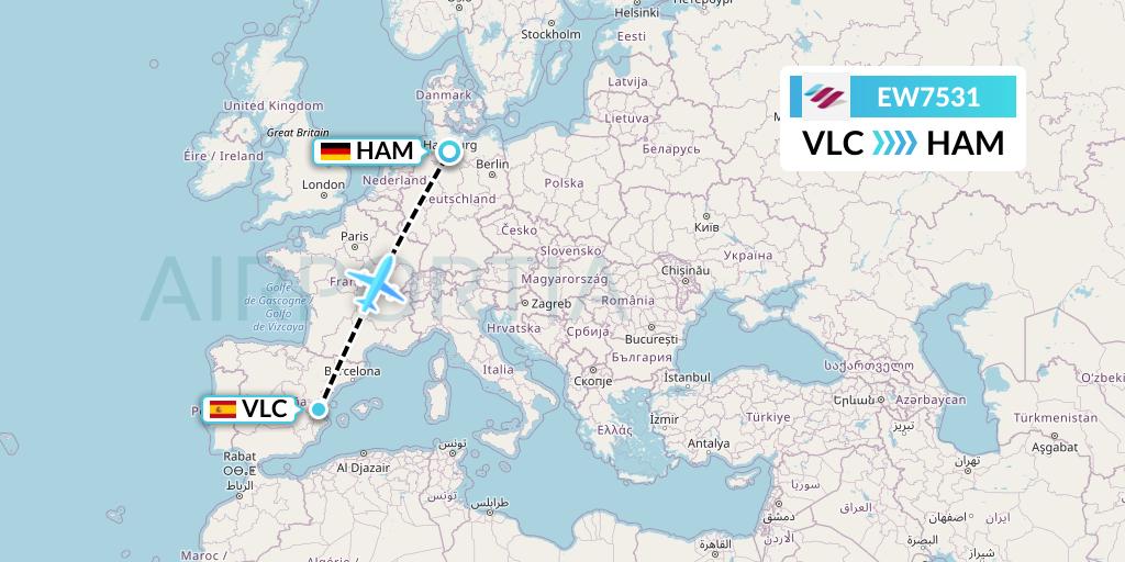 EW7531 Eurowings Flight Map: Valencia to Hamburg