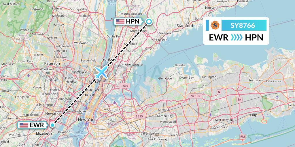 SY8766 Sun Country Airlines Flight Map: New York to White Plains