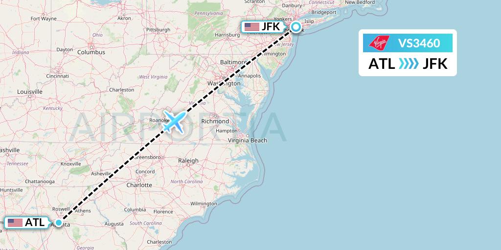 VS3460 Virgin Atlantic Airways Flight Map: Atlanta to New York