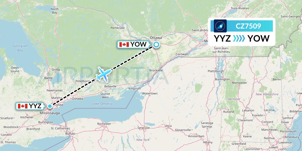 CZ7509 China Southern Airlines Flight Map: Toronto to Ottawa