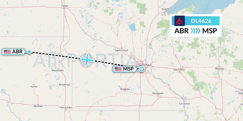 DL4626 Delta Air Lines Flight Map: Aberdeen to Minneapolis