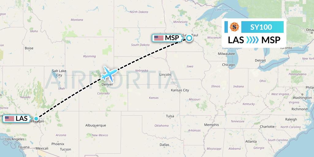 SY100 Sun Country Airlines Flight Map: Las Vegas to Minneapolis