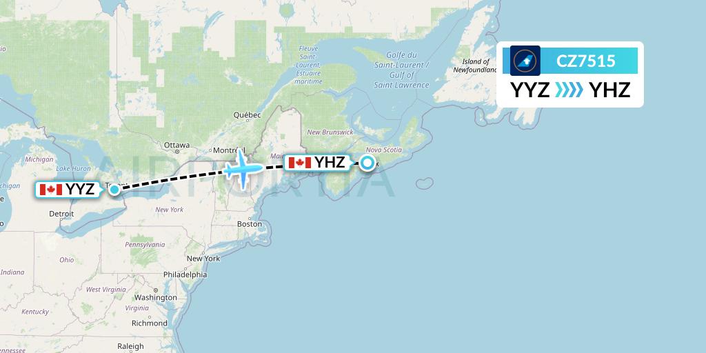 CZ7515 China Southern Airlines Flight Map: Toronto to Halifax