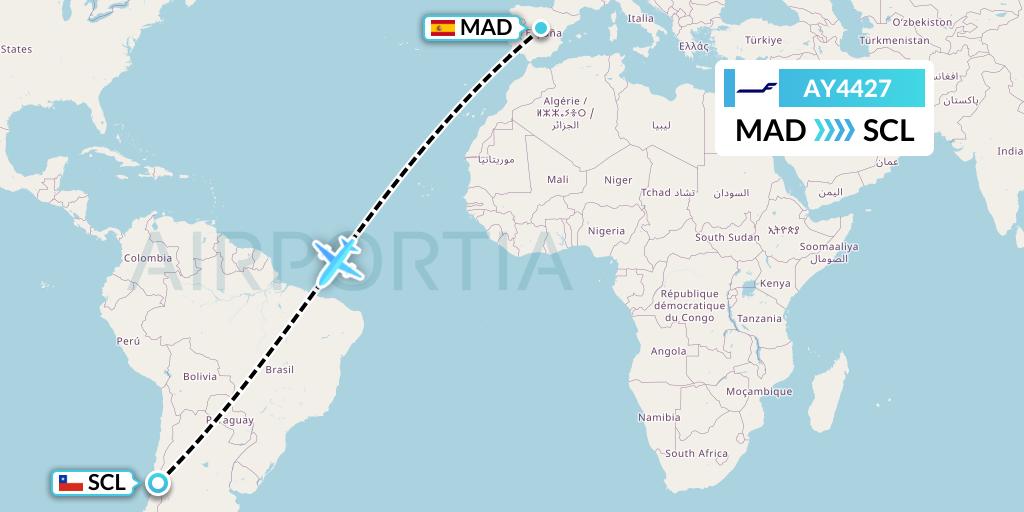 AY4427 Finnair Flight Map: Madrid to Santiago