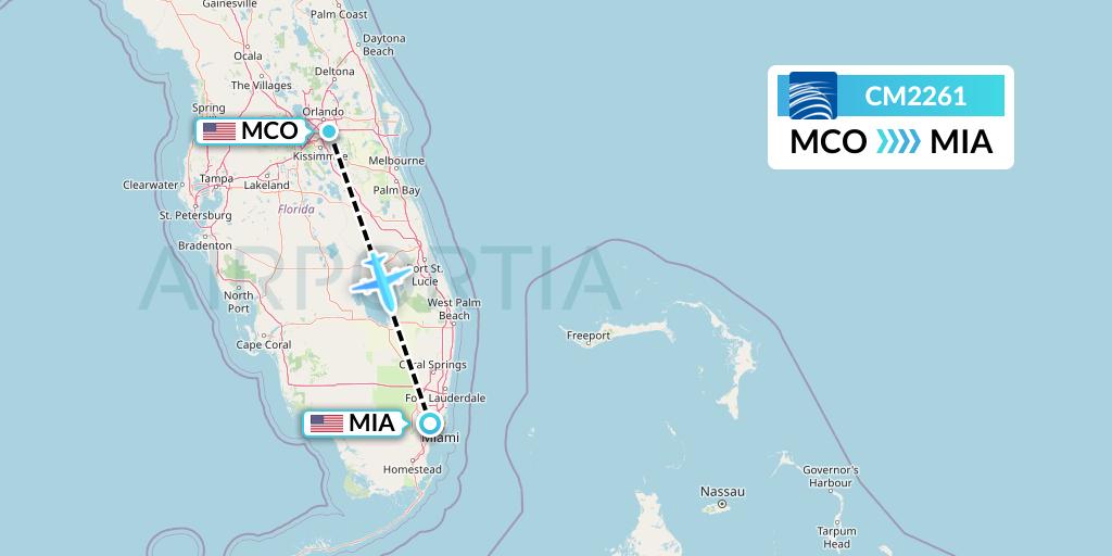 CM2261 Copa Airlines Flight Map: Orlando to Miami
