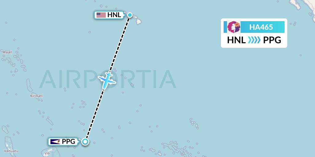 HA465 Hawaiian Airlines Flight Map: Honolulu to Pago Pago
