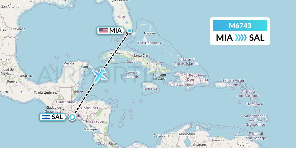 M6743 Amerijet International Flight Map: Miami to San Salvador