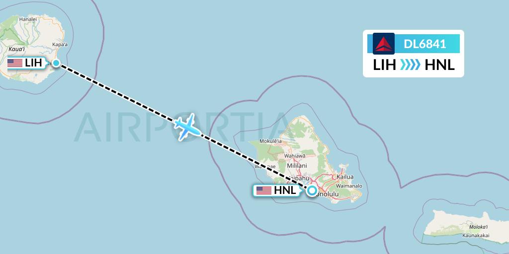 DL6841 Delta Air Lines Flight Map: Lihue to Honolulu